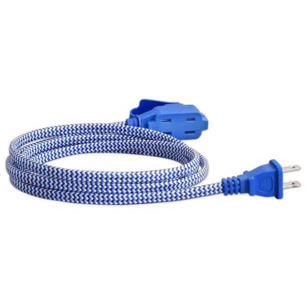 Vision 3 Pack 6 Foot Braided Flat Extension Cord UL Listed Blue