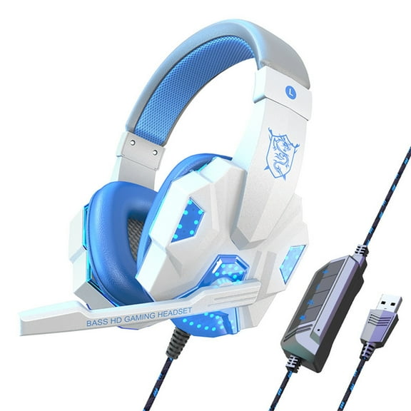 Hwkond Headphones Wired, Head-mounted Computer Headset Wired With Microphone Low-latency Stereo Audio Gaming Headset With LED Lighting