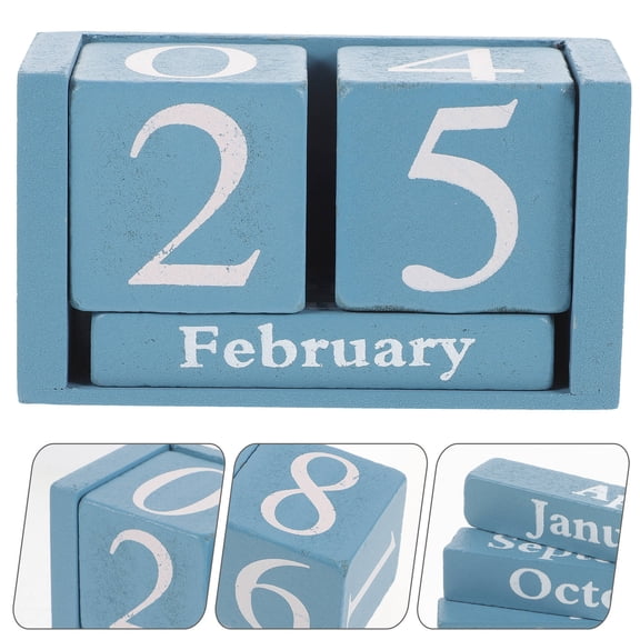 FONDOTIN Sky Wooden Block Calendar, Reusable Perpetual Desk Calendar for Home Office Tabletop Decor, 3.5 x 2.5 x 1.5 in