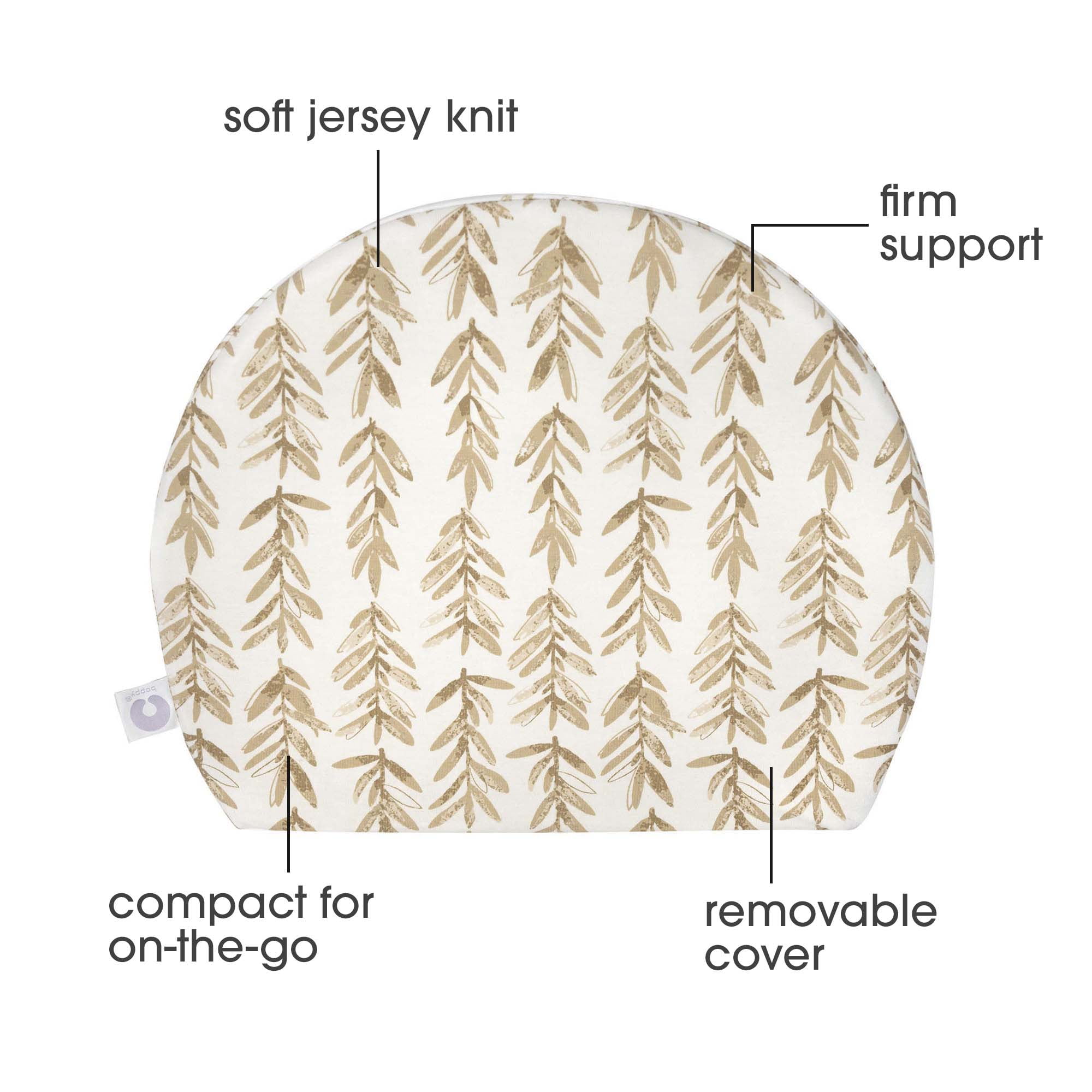 Boppy Pregnancy Support Wedge Pillow with Removable Jersey Pillow Cover, Taupe Grassland Design, Firm Compact Support, Portable Prenatal and Postnatal Positioning