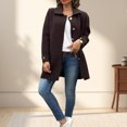 thumbnail image 3 of Fall Spring Women Coat Single-breasted Buttons Loose Solid Color Turn-down Collar Cardigan Long Sleeves Dating Commuting Jacket, 3 of 8