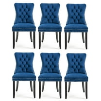 Set of 6 Dining Chairs Leisure Padded Chair, Tufted Solid Wood Velvet Upholstered Dining Chair with Nailhead Trim& Ring Pull for Kitchen, Living Room