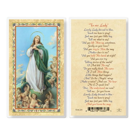 

Lovely Lady Dressed in Blue Gold-Stamped Laminated Catholic Prayer Holy Card with Prayer on Back Pack of 25