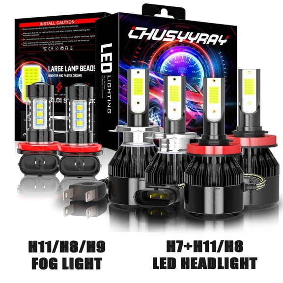 For Lincoln MKZ 2007-2012 6000K Front LED Headlights High Low Fog Lights Bulbs H7 H11 H11 Plug&Play 3Pair