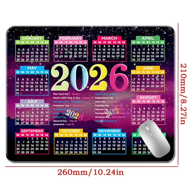 Alfombrilla de ratón para el calendario 2026 | Esterilla compacta para escritorio en la oficina | Distribución de 12 meses enero-diciembre | Base de goma antideslizante grande | Precisión mejorada