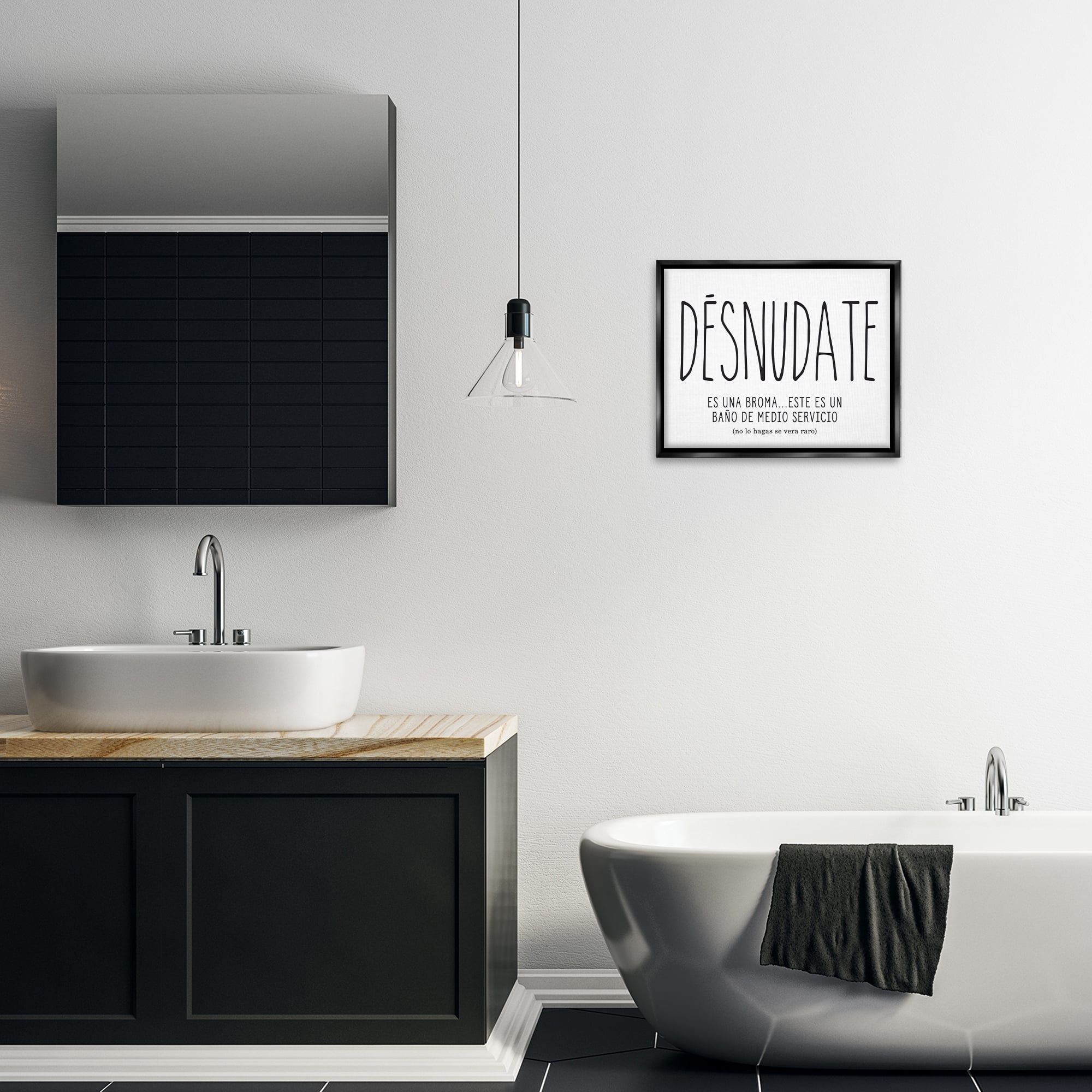 Stupell Industries Desnúdate Broma Para el Baño Bath & Laundry Painting Black Floater Framed Art Print Wall Art, 21 x 17