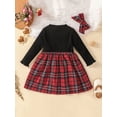 thumbnail image 3 of hirigin Baby Girl Autumn Dress, Plaid Print Long Sleeve Crew Neck Fake Two Piece Patchwork A-Line Dress + Bow Hairband, 3 of 9