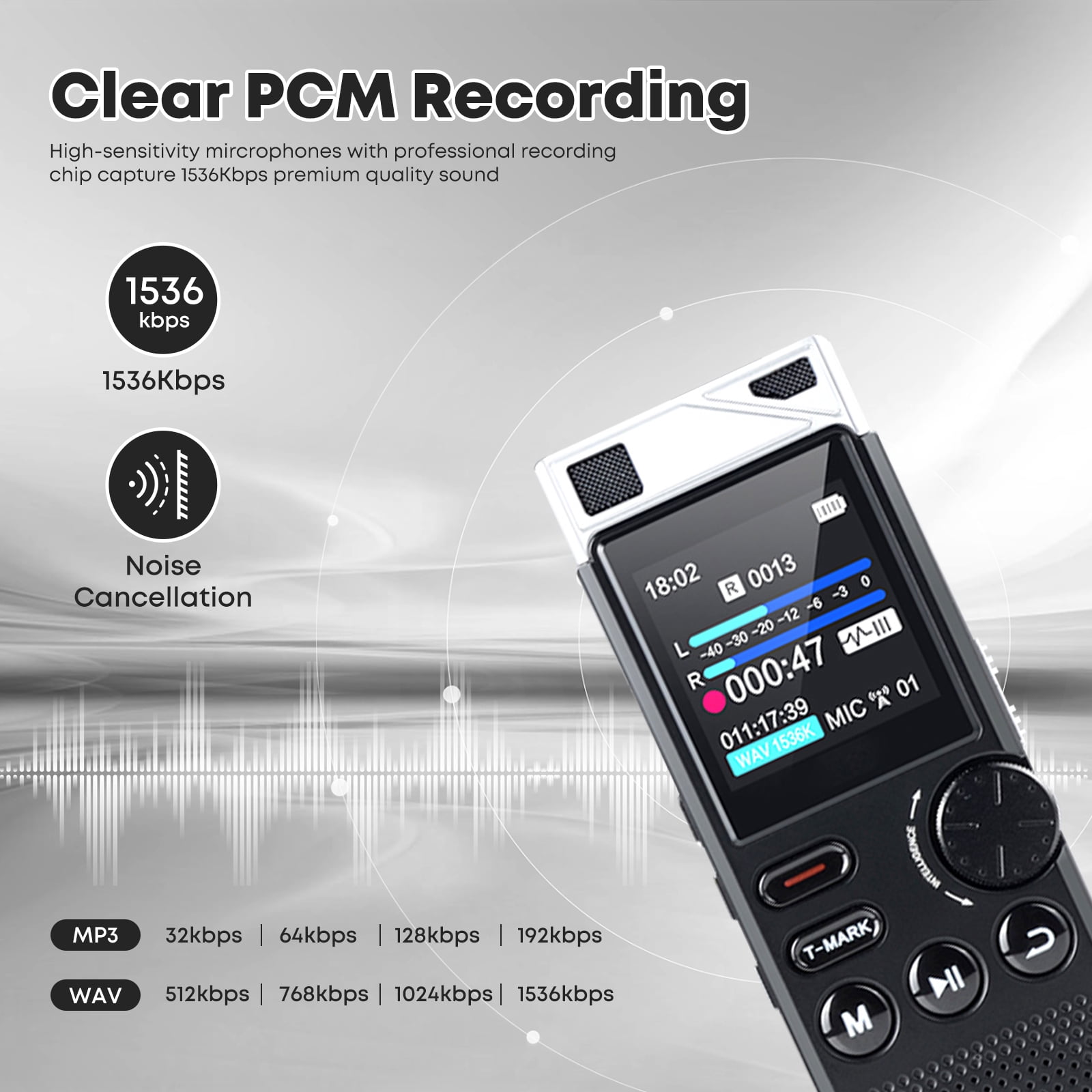 Professional 264GB WUCOTC Digital Voice Recorder - Voice Activated Recorder for Lectures Meetings - 18000 Hours Recording Device with Playback, MP3 Player, Password Protection, Variable Speed., Black