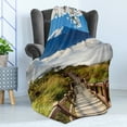 thumbnail image 4 of Nature Soft Flannel Fleece Blanket, Cloudy Mountain Valley Road Spring Paradise Inspirational Peaceful High Tops Scenery, Cozy Plush for Indoor and Outdoor Use, 70" x 90", Multicolor, by Ambesonne, 4 of 5