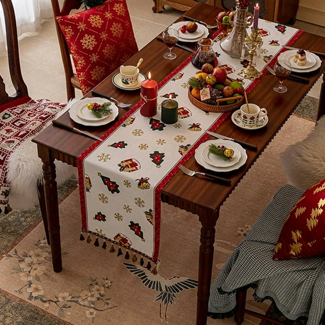 RKSTN Christmas Table Runner Table Flag Christmas Dining Table Long Cloth Tablecloth Decoration Christmas Gifts