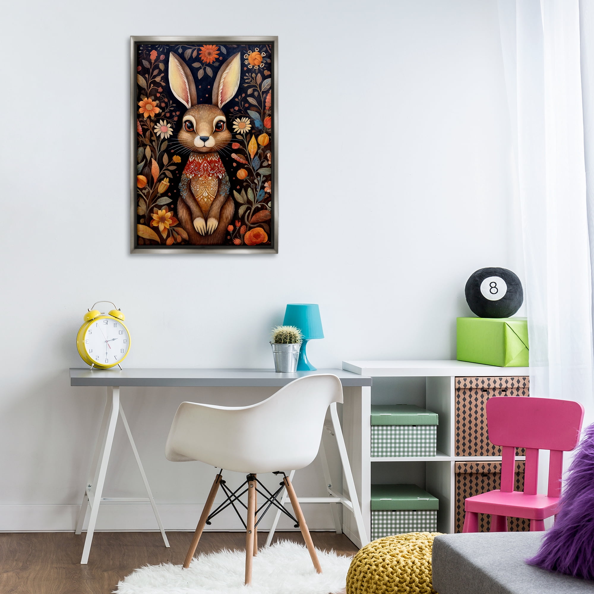 Stupell Industries Woodland Pattern Rabbit Animals & Insects Painting Gray Floater Framed Art Print Wall Art, 21 x 31