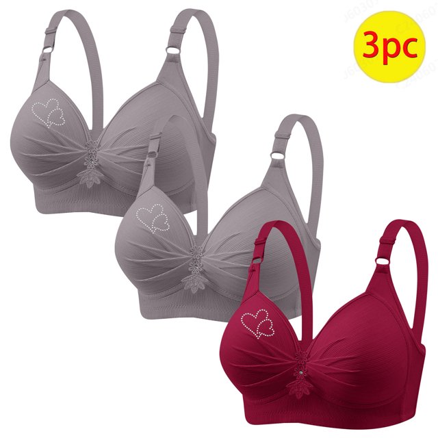LOVZFMLL Soutiens-Gorge pour Femmes 3 Pcs Soutien-Gorge Imprimé Grande Taille Quotidien Sans Armatures Rouge TG