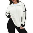 thumbnail image 5 of Womens Half Zip Sherpa Jacket Oversized Fleece Pullover with Hood Cozy Winter Sweatshirt Casual Wear White M, 5 of 5