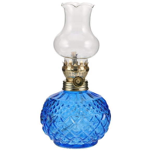Vintage Oil Lamp with Glass Chimney for Living Room, Retro Kerosene Lamp for Home Decor Emergency Lighting Adjustable Flame