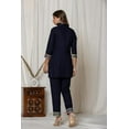 thumbnail image 2 of Vi VIHAAN IMPEX Women's Navy Blue Tunic and Cuffed Pants Set, Striped Sleeve, 2 of 9