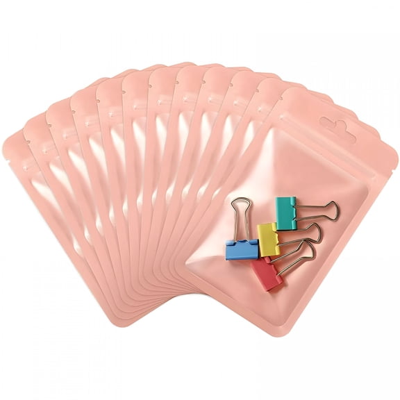 ACDANC 100Pcs Clear Ziplock Bags, Resealable Sample Bags, Small Plastic Bag with Hanging Hole, Reusable Zip Pouches for Sample Packaging, Retail, Food and Items Storage (Pink, 2.75")