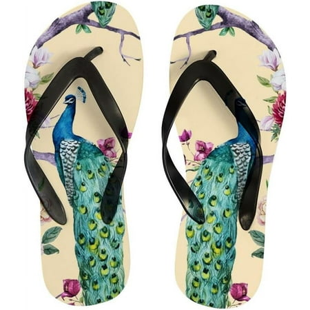 

GZHJMY Flip Flops Slippers Vintage Peacock Animals Floral Flowers Tree for Women Girl Men Sandals Beach Summer Shower Slippers Summer Slippers