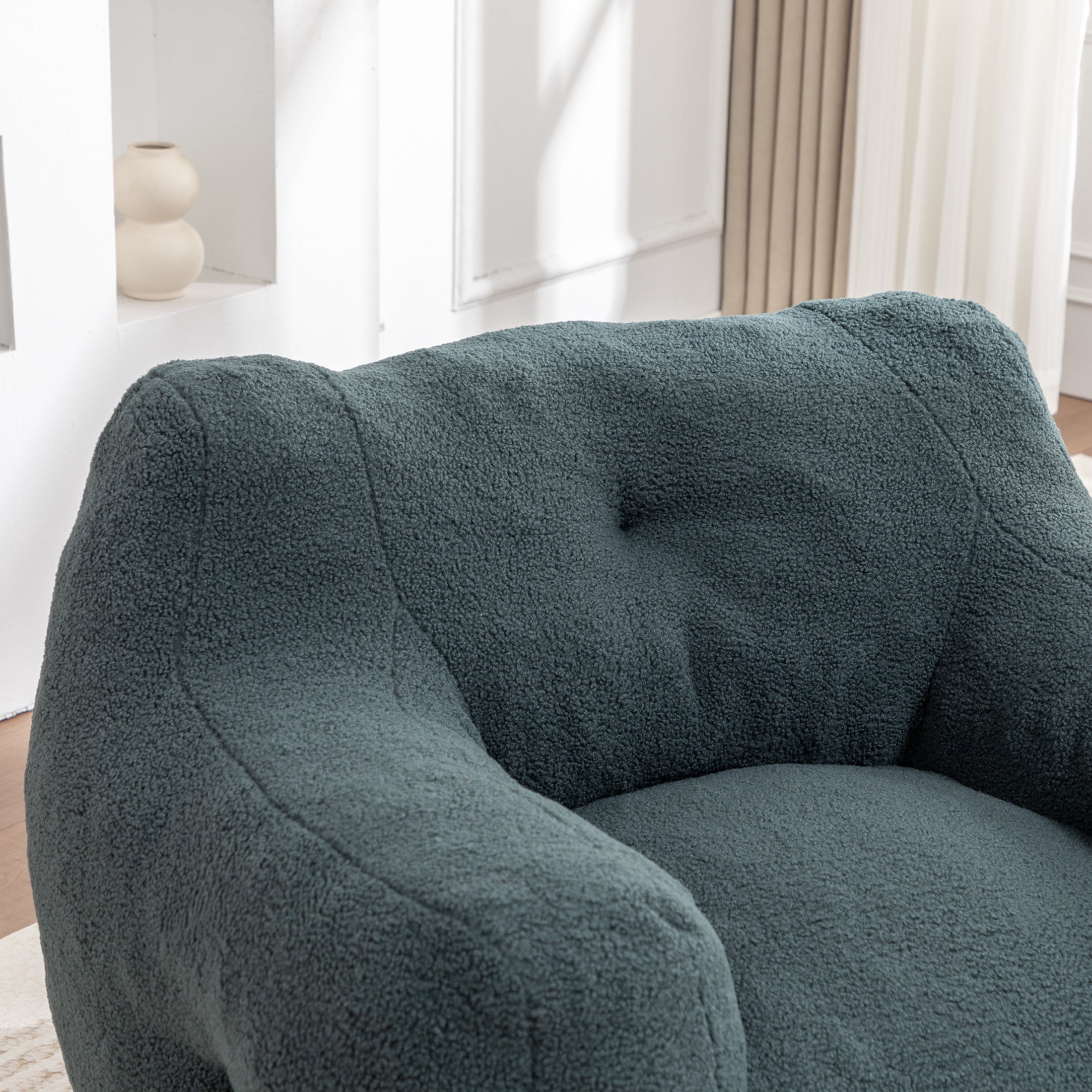 Noble House Nexo Plush Stuffed Memory Foam Bean Bag Sofa, Large Comfy Lounger with Armrest for Living Room, Green