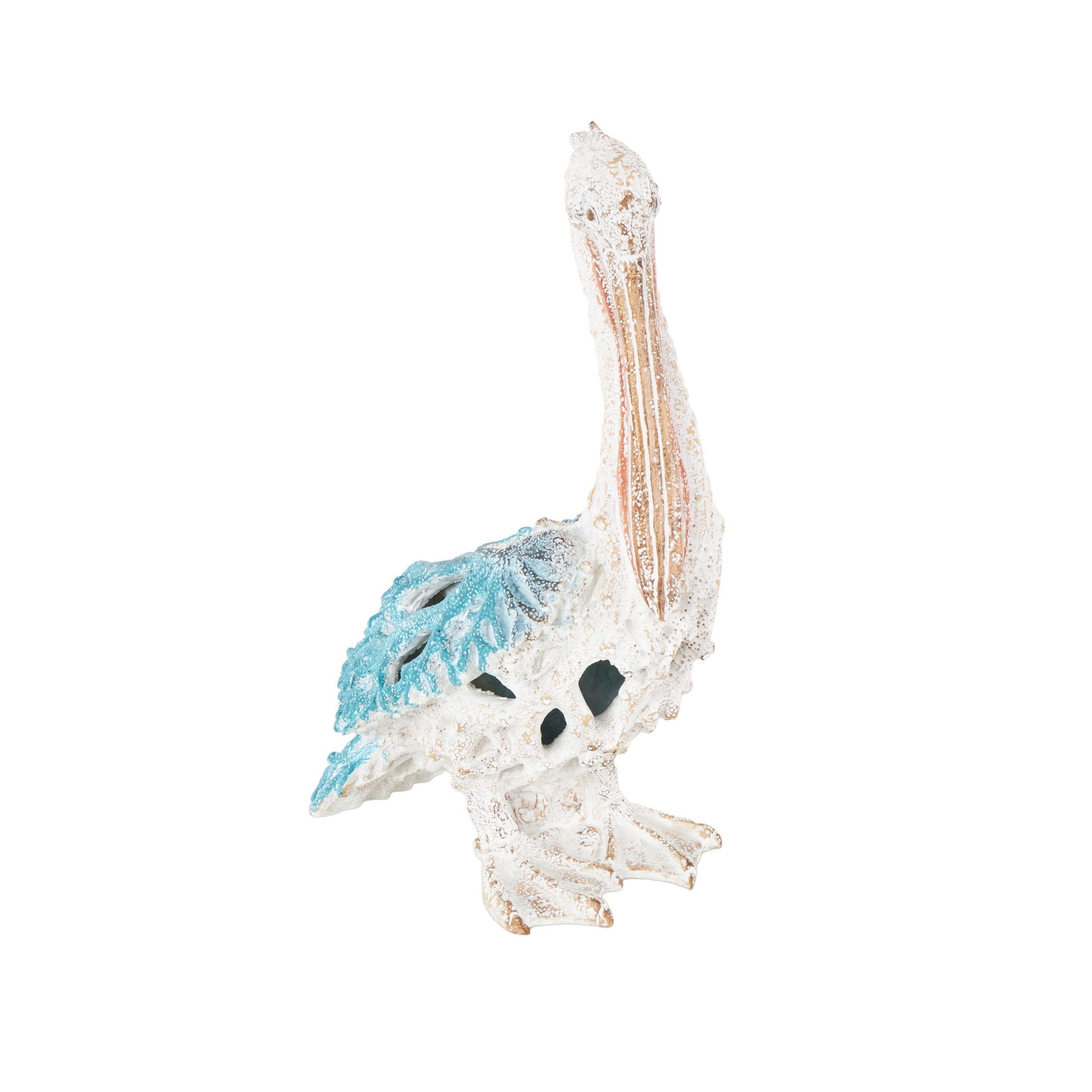 10" x 14" Blue Polystone Textured Pelican Sculpture with Blue Feathers, by DecMode