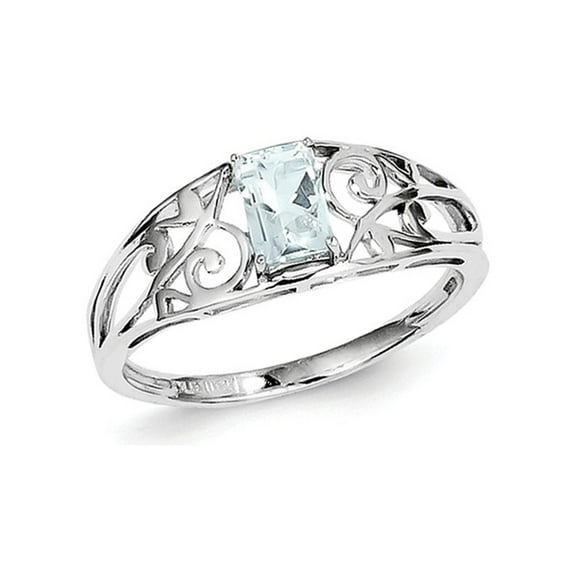 Gem & Harmony 1/2 Carat (Ctw) Emerald-Cut Aquamarine Ring in Sterling Silver for Women