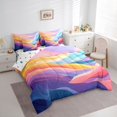 thumbnail image 2 of Castle Fairy Pastel Wave Mountain Print Queen Bedding 7pcs,Flowing Layer Hill Sky Abstract Art Bedding Comforter Set Queen,Pink Teal,Reversible, 2 of 7