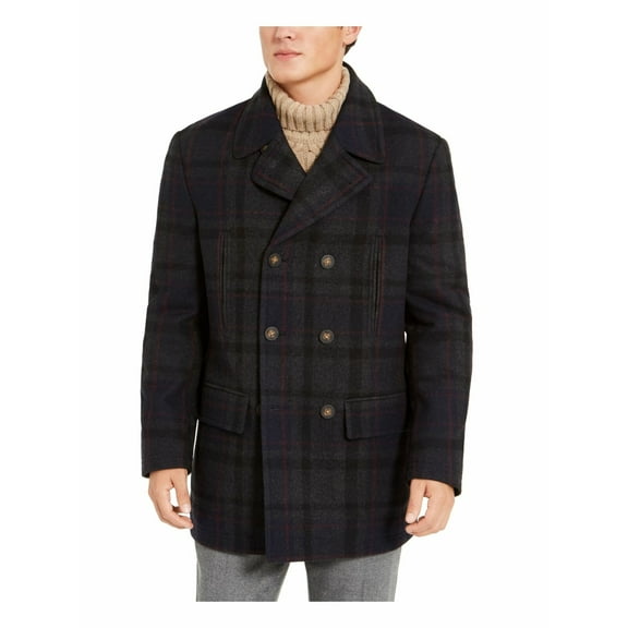 Ralph Lauren Men’s Double Breasted Tartan Plaid Coats, Navy, 38R