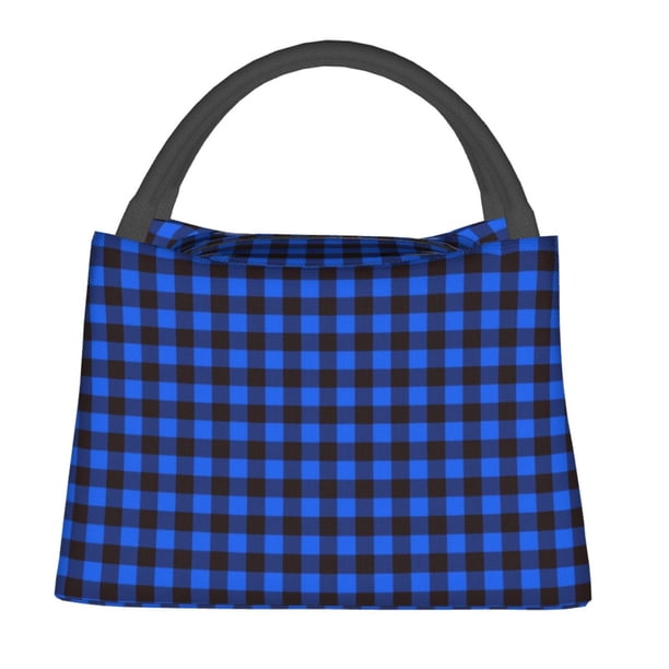 Fotbe Buffalo Plaid Blue Black Bolsa Térmica Portátil con Estampado, Bolsa de Entrega de Alimentos Aislada, Bolsa Reutilizable de Gran Capacidad para Comidas y Supermercado