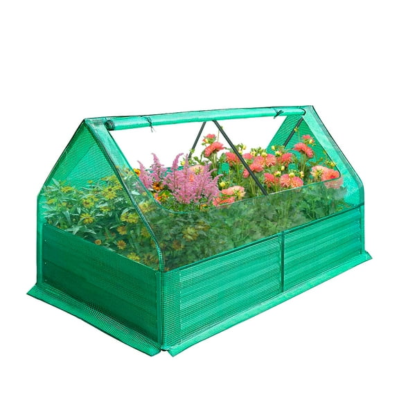 3-In-1 Galvanized Raised Garden Bed With Cover Metal Planter Box Kit, 2 Zippers Windows, Double-Sided Galvanized Metal, Open-Ended Base, 6x3x1 FT Greenhouse for Boysenberries, Thyme, Backyard Plants