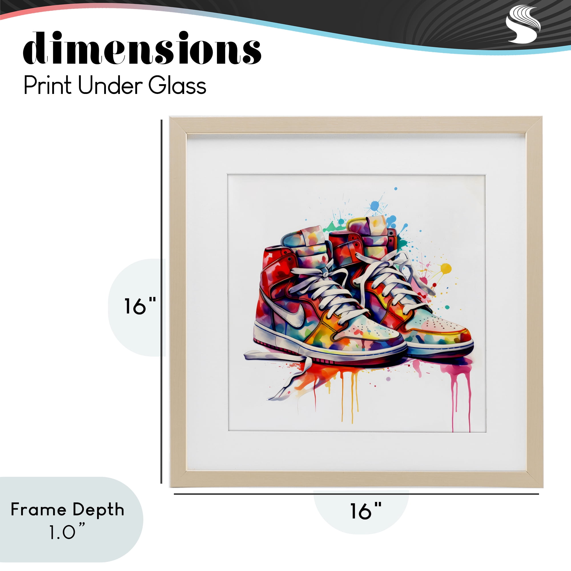 Stupell Industries Sneakers with Watercolor Drip Birch Framed Print Under Glass, design by Creative Studio