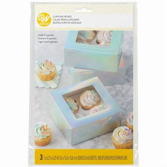 Boîtes à petits gâteaux iridescentes, 6,5 x 6,5 x 3 po à fenêtre Wilton, 3 unités Boîtes gâteries iridescentes