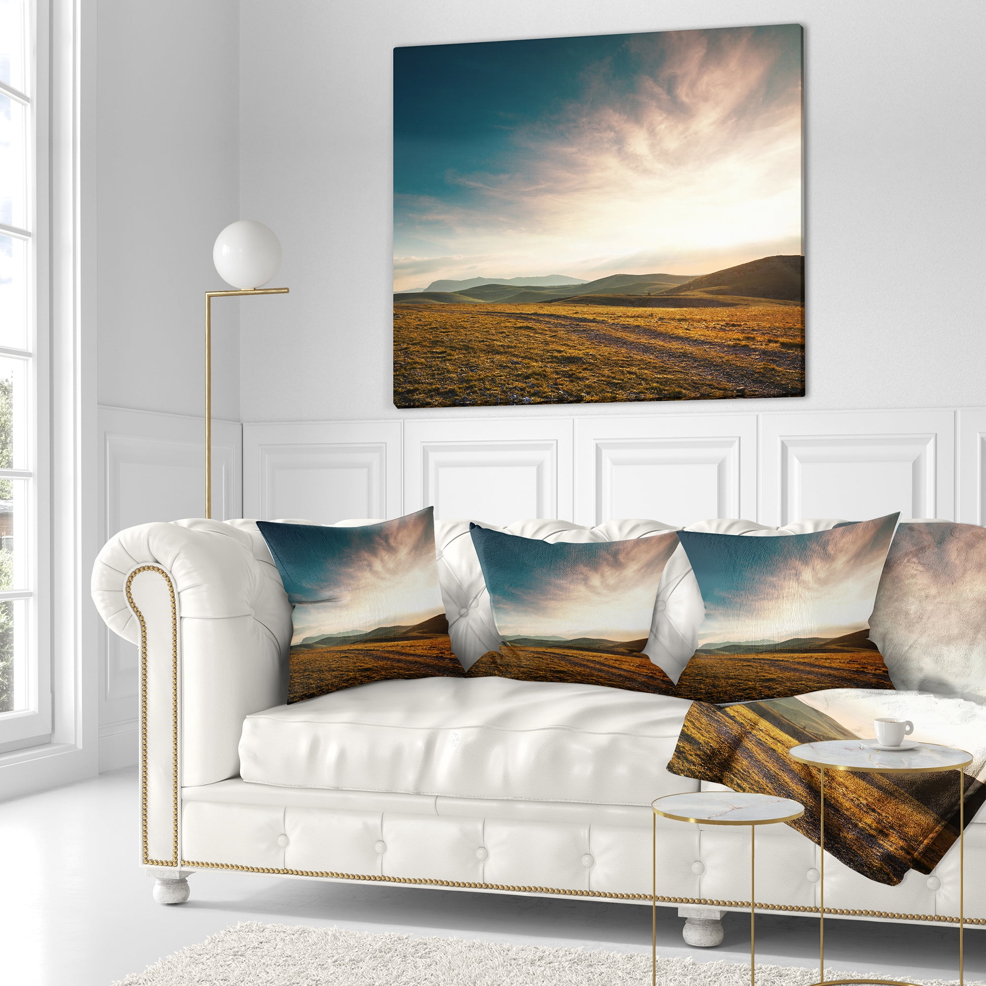 Designart Pathway over Mountains At Sunset - Landscape Printed Throw Pillow - 18x18