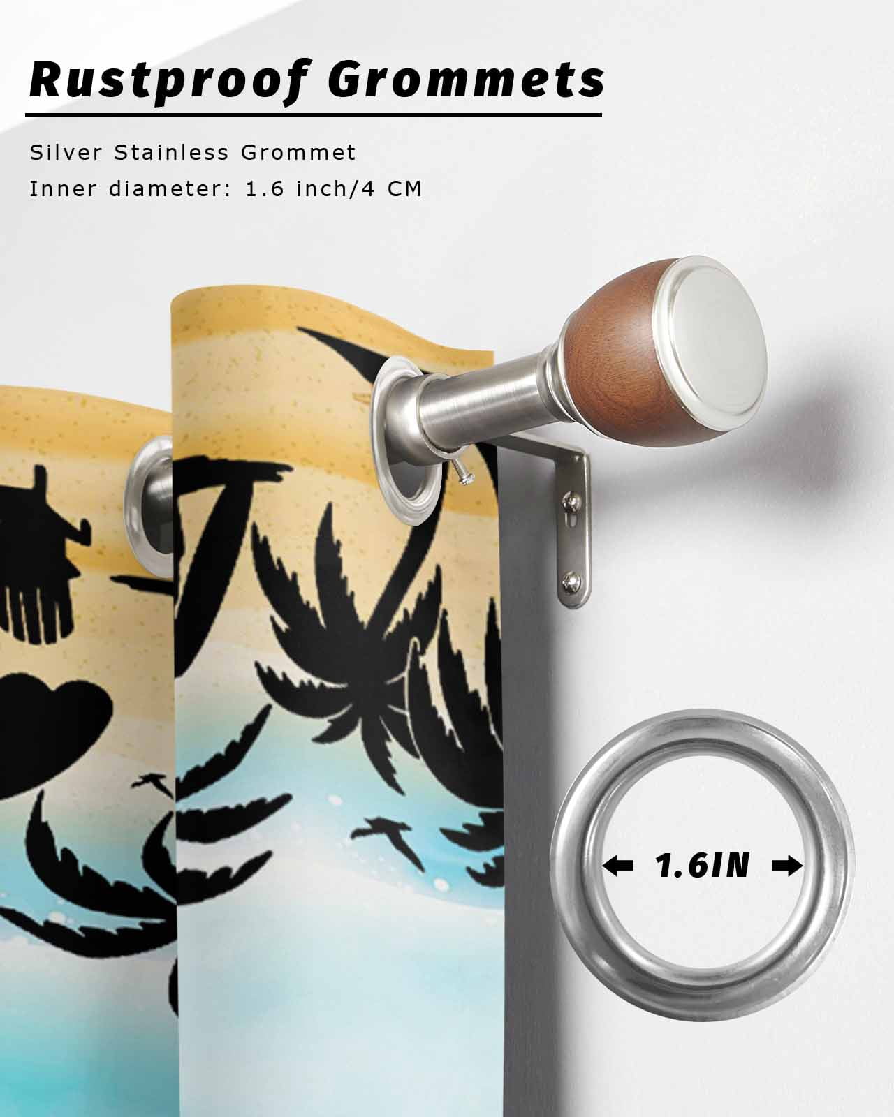 nqOlkjepod Outdoor Curtains for Patio Waterproof, Palm Trees Silhouette Outdoor Privacy Panels Grommet, Summer Coastal Vacation Blackout Outside Curtains for Porch/Cabana/Pergola 54"x95", 1 Panel