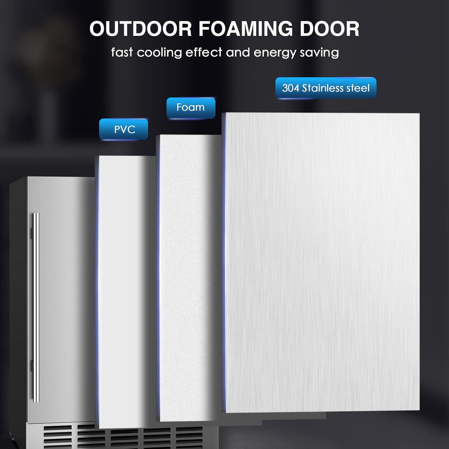24 Inch Outdoor Beverage Fridge, Weather Proof Stainless Steel Beverage Cooler Under Counter Beer Fridge, Indoor/Outdoor Beverage Refrigerator for 190 Cans, Built-in/Freestanding (Foam Door)