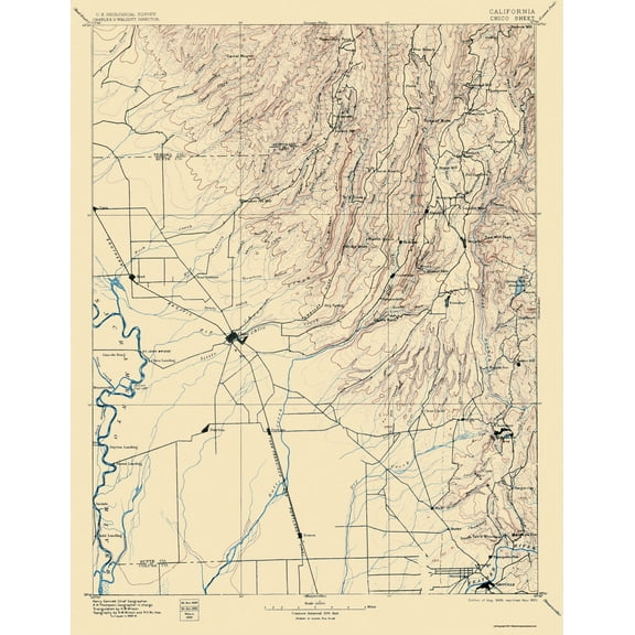 Topographical Map - Chico California Sheet - USGS 1895 - Vintage Wall Art