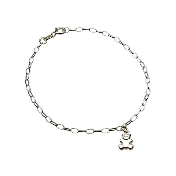 Sterling Silver Bear Charm Bracelet Anklet Italy 9.5" Adjustable