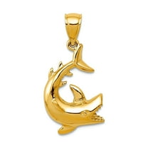 14k Yellow Gold Solid Polished Shark Pendant Necklace 25x13mm Wide Pendant for Women - 1.5 Grams