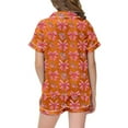 thumbnail image 4 of Gbsyewxs Girls Outfits Lapel Short Sleeve Bow Floral Print Tops And Shorts Set 2 Piece Sleepwear Summer Girls Clothes Set Orange Size 10-11 Years, 4 of 4