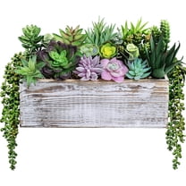 19 Pcs Assorted Artificial Succulents in Rectangular Wooden Pot Succulents Garden in Wood Planter Box Potted Succulents Plants Arrangement for Table Centerpiece Windowsill Greenery Decor