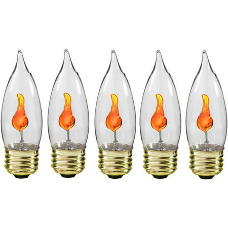 

Creative Hobbies 10J Flicker Flame Light Bulb -Flame Shaped Standard Base Flickering Orange Glow - Box of 5 Bulbs