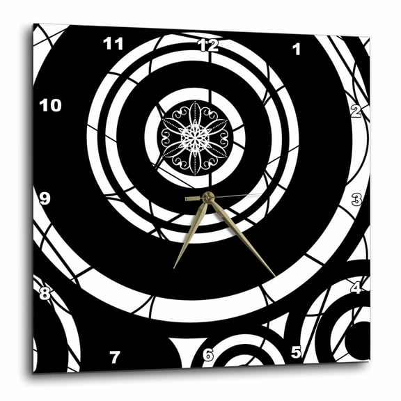 3drose, Modern Black and White Circle Art, 13x13 Wall Clock