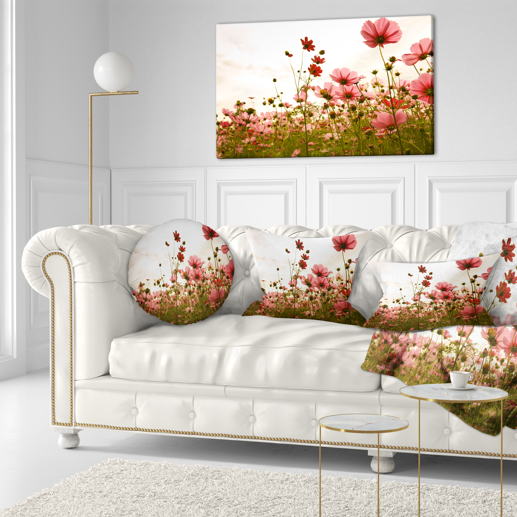 Designart Beautiful Cosmos Flowers Garden - Floral Throw Pillow - 12x20