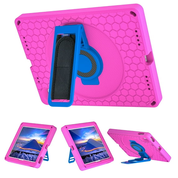 Kidsproof Case for iPad 10th Gen 10.9" 2022, Allytech Military Grade Shockproof Protective Case with Adjustable Hand Strap/ Shoulder Strap Rotatable Kickstand Case for iPad 10 2022, Rose + Blue