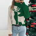 thumbnail image 4 of GUZOM Sweaters Womens Christmas Reindeer Turtleneck Sweater - Color Block Loose Fit Acrylic Green Pullover for Holiday Parties, Family Gatherings & Daily Winter Wear,Size XL, 4 of 8