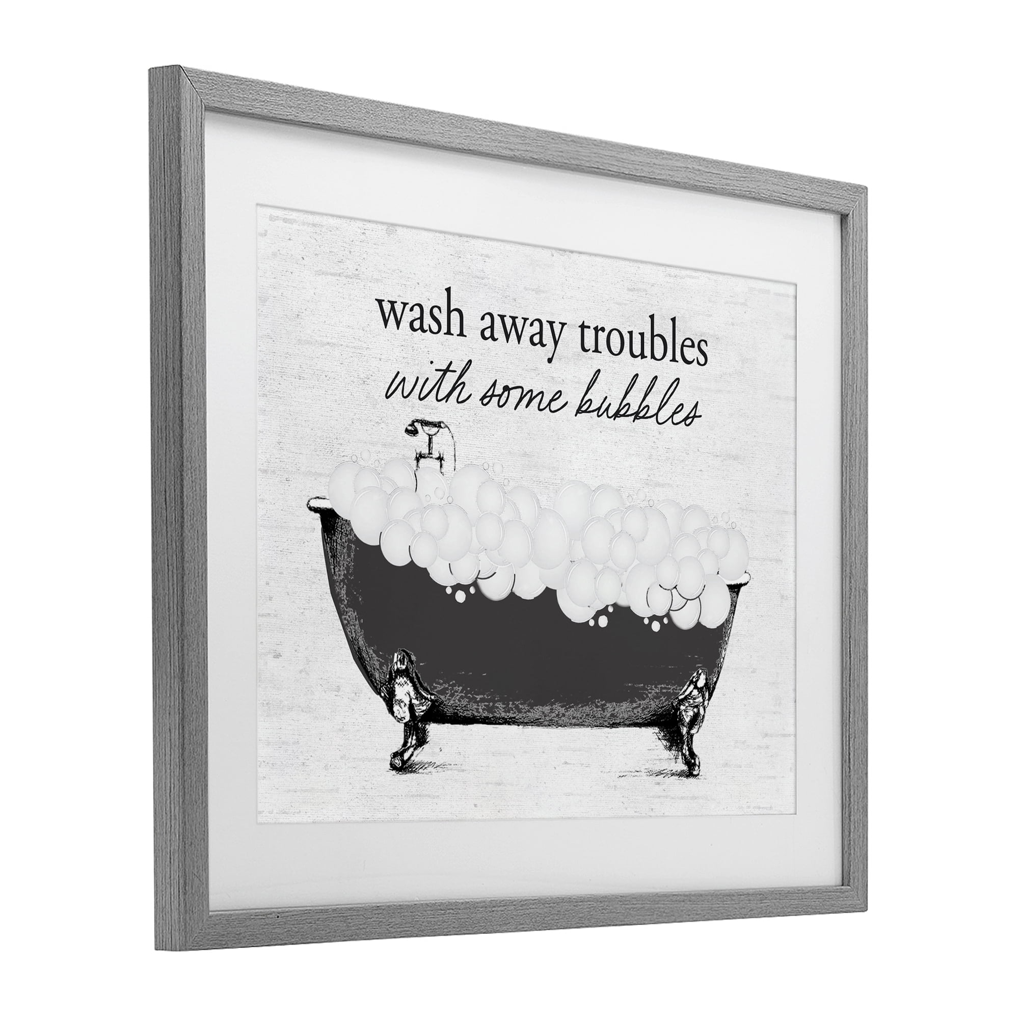 Uplifting Bubble Bath Rhyme Gray Framed Print Under Glass, design by Lettered and Lined