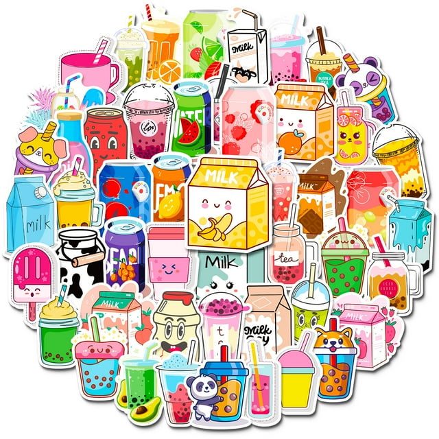 Paquete de pegatinas para niños, taza de agua y botella de bebida fresca, 50 unidades