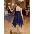 thumbnail image 7 of Hansber One Shoulder Asymmetrical Flower Girls Dress Juniors Bridesmaid Chiffon Wedding Pageant Party Gown Navy Blue 10, 7 of 7