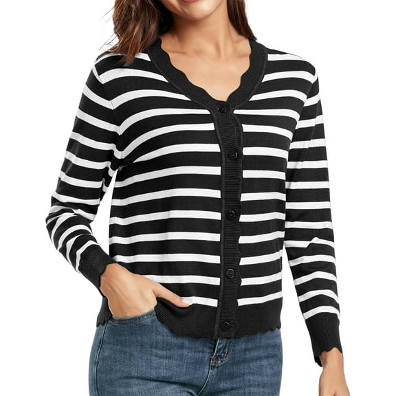 Button Up Cardigans for Women, Yigetop Women's Long Sleeve V Neck Button Down Cardigan Knit Sweater Cardigans for Women Trendy Black L