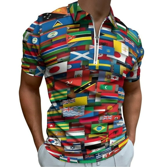 Flags of All Countries of The World Men Zipper T-shirt Summer Casual Short Sleeve T-shirt Top