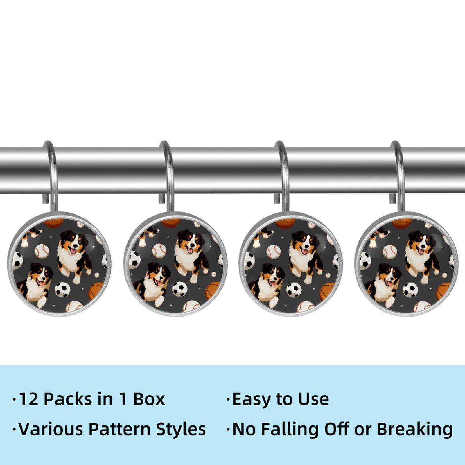 HemaKayy 12 Pcs Shower Curtain Hooks Bathroom Decorative Accessories Puppies Playing with Balls