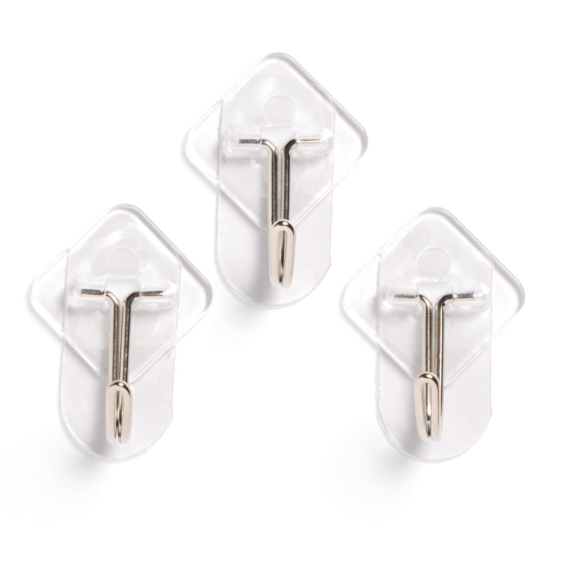 Hyper Tough Medium Removable Hinged Hooks, Plastic Clear Hooks for Hanging Keys, with 3 Adhesive Strips, 1 lb Capacity, White, 3 Pc